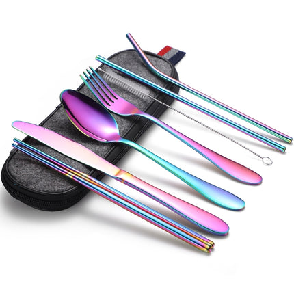 7 in 1 Cutlery Spoon Chopsticks And Straw Set Stainless Steel Portable Cutlery Set