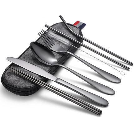 7 in 1 Cutlery Spoon Chopsticks And Straw Set Stainless Steel Portable Cutlery Set