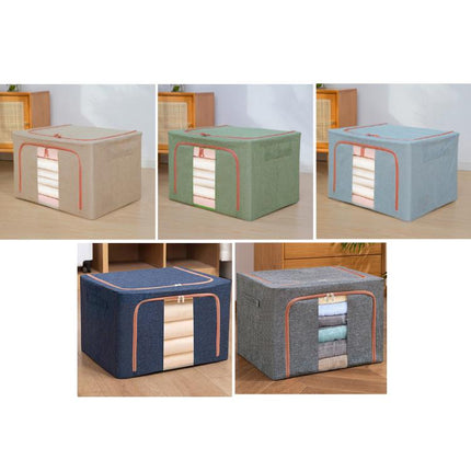 Fabric Steel Frame Quilt Clothing Storage Box Cotton Linen Storage Bag with Window