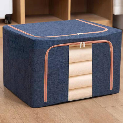 Fabric Steel Frame Quilt Clothing Storage Box Cotton Linen Storage Bag with Window