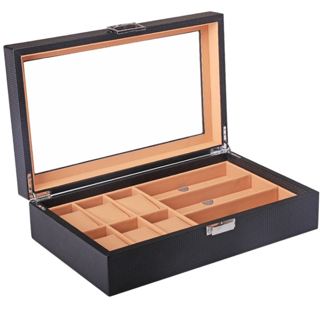 6+3 PU Watch Glasses Case Carbon Fiber PU Skin Watch Box Sunglasses Box, 6 + 3 Brown, 6 + 3 Black - DealBuddy