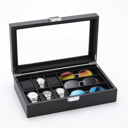 6+3 PU Watch Glasses Case Carbon Fiber PU Skin Watch Box Sunglasses Box, 6 + 3 Brown, 6 + 3 Black - DealBuddy