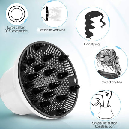 G8 Universal Hair Diffuser Adaptable For Blow Dryers with Rotatable Design Curly Hair Large Wind Hood, White, Black - DealBuddy