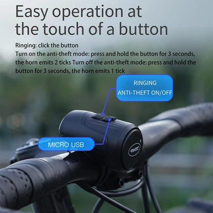 CYCLINGBOX BG-1903 Bike Alarm Anti-Theft Electric Horn 125dB USB Charging Bell - DealBuddy