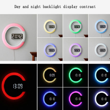 LED Mirror Hollow Wall Clock 7-color Switch Electronic Digital Display Wall Clock