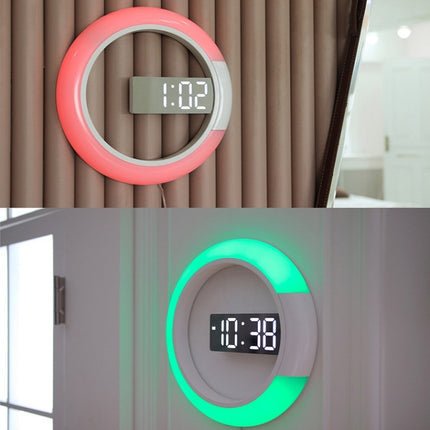 LED Mirror Hollow Wall Clock 7-color Switch Electronic Digital Display Wall Clock