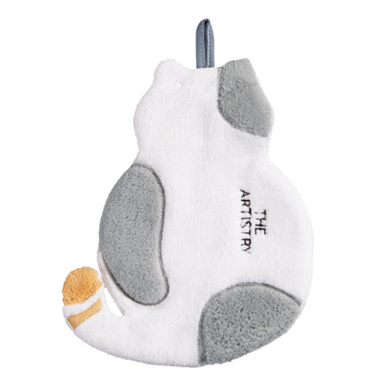 Home Kitchen Bathroom Cute Cat Hand Towel, Yellow, Grey - DealBuddy