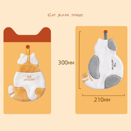 Home Kitchen Bathroom Cute Cat Hand Towel, Yellow, Grey - DealBuddy