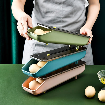 Automatically Fill The Egg Storage Box Refrigerator Fresh-Keeping Box, 1 Layers Green, 1 Layers  Blue, 1 Layers Pink - DealBuddy