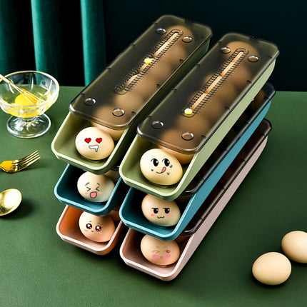 Automatically Fill The Egg Storage Box Refrigerator Fresh-Keeping Box, 1 Layers Green, 1 Layers  Blue, 1 Layers Pink - DealBuddy