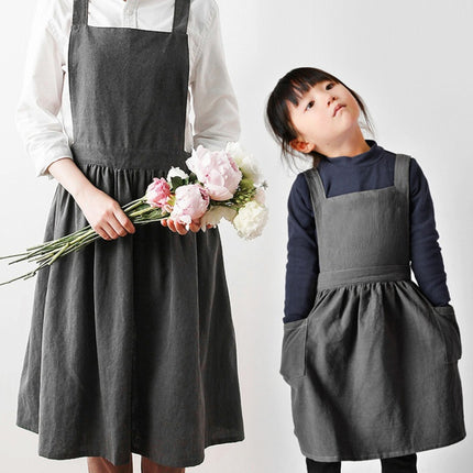 Cotton And Linen Parent-Child Painting Apron Baking Coffee Work Clothes,Size:, Childrens (Gray), Childrens (Oats), Adults (Gray), Adults (oat), Adult ( Pink) - DealBuddy