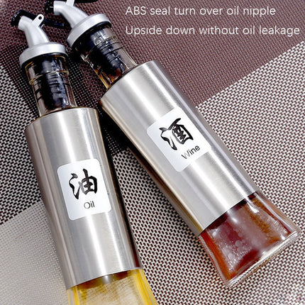 Stainless Steel Glass Oil Bottle Kitchen Pressed Seasoning Bottle, 200ml, 300ml, 500ml - DealBuddy