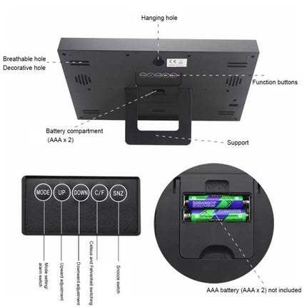 Large Screen LCD Wall Clock Minimalist Electronic Alarm Clock