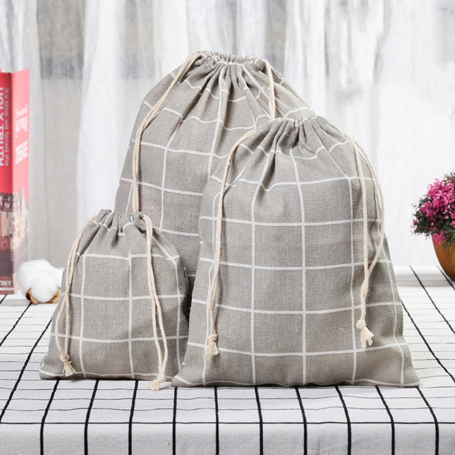 Cotton Linen Drawstring Pocket Sundries Storage Bag, Small+Medium+Large