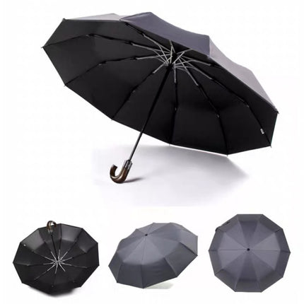 PARACHASE Solid Wood Bending Handle 10 Bone Three Fold Automatic Umbrella
