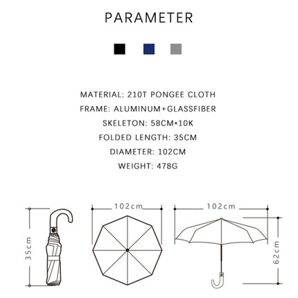 PARACHASE Solid Wood Bending Handle 10 Bone Three Fold Automatic Umbrella