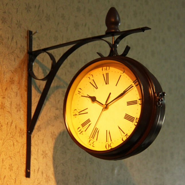 Iron Retro Home Wall Clock Double Side Hanging Clock