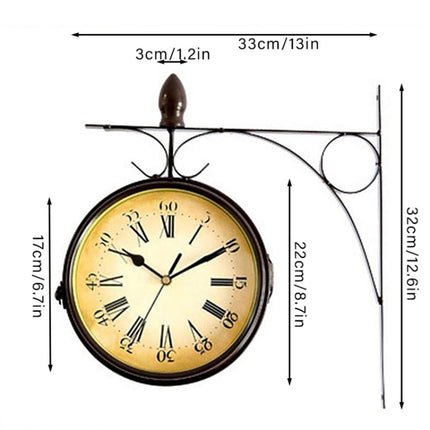 Iron Retro Home Wall Clock Double Side Hanging Clock