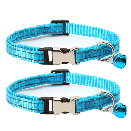 2 PCS Night Reflective Nylon Cat Collar With Bell, No Carving Green, No Carving Sky Blue, No Carving Purple, No Carving Grass Green, No Carving Black, No Carving Rose Red