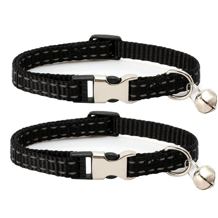 2 PCS Night Reflective Nylon Cat Collar With Bell, No Carving Purple, No Carving Grass Green, No Carving Black, No Carving Rose Red, No Carving Green, No Carving Sky Blue - DealBuddy