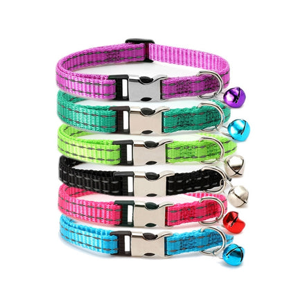 2 PCS Night Reflective Nylon Cat Collar With Bell, No Carving Purple, No Carving Grass Green, No Carving Black, No Carving Rose Red, No Carving Green, No Carving Sky Blue - DealBuddy