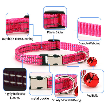 2 PCS Night Reflective Nylon Cat Collar With Bell, No Carving Purple, No Carving Grass Green, No Carving Black, No Carving Rose Red, No Carving Green, No Carving Sky Blue - DealBuddy