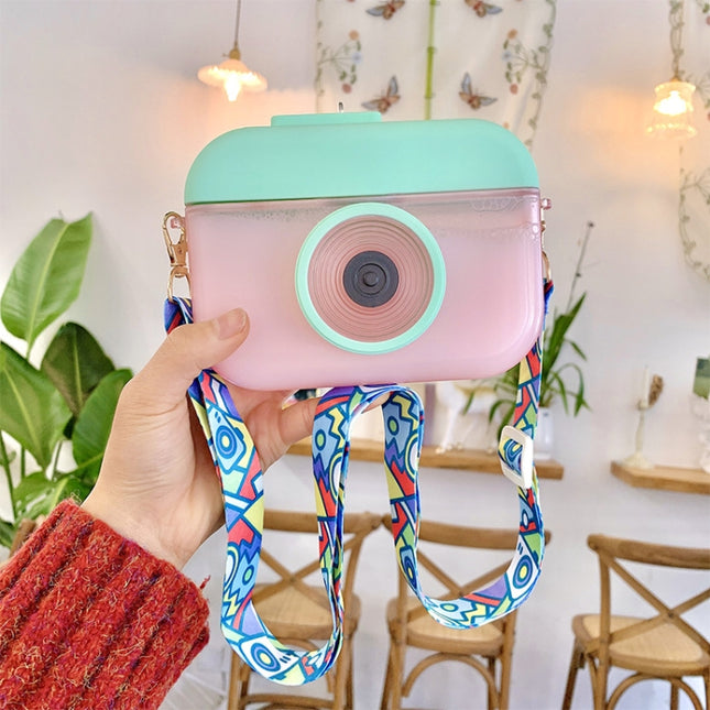 Camera Plastic Cup Children Straw Juice Cup Travel Leisure Water Cup, Pink, Blue, Purple, Yellow - DealBuddy