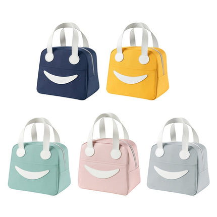 Smile Lunch Bag with Leather Handles, Size: S (Green), S (Green), S (Pink), S (Gray), S (Navy Blue), S (Yellow), L (Green), L (Pink), L (Gray), L (Navy Blue), L (Yellow) - DealBuddy