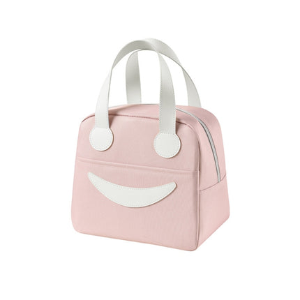 Smile Lunch Bag with Leather Handles, Size: S (Green), S (Green), S (Pink), S (Gray), S (Navy Blue), S (Yellow), L (Green), L (Pink), L (Gray), L (Navy Blue), L (Yellow) - DealBuddy