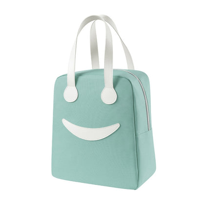 Smile Lunch Bag with Leather Handles, Size: S (Green), S (Green), S (Pink), S (Gray), S (Navy Blue), S (Yellow), L (Green), L (Pink), L (Gray), L (Navy Blue), L (Yellow) - DealBuddy