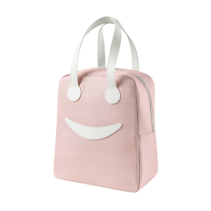Smile Lunch Bag with Leather Handles, Size: S (Green), S (Green), S (Pink), S (Gray), S (Navy Blue), S (Yellow), L (Green), L (Pink), L (Gray), L (Navy Blue), L (Yellow) - DealBuddy