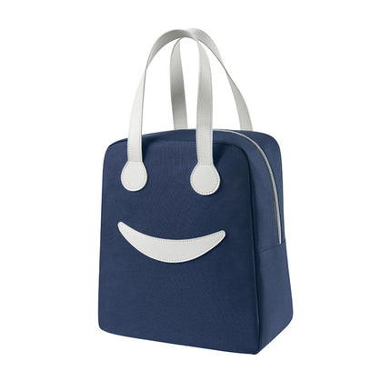 Smile Lunch Bag with Leather Handles, Size: S (Green), S (Green), S (Pink), S (Gray), S (Navy Blue), S (Yellow), L (Green), L (Pink), L (Gray), L (Navy Blue), L (Yellow) - DealBuddy