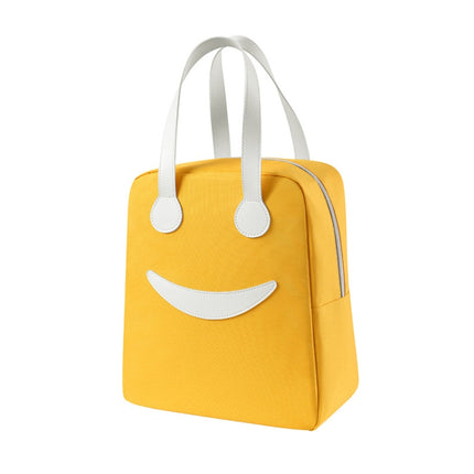 Smile Lunch Bag with Leather Handles, Size: S (Green), S (Green), S (Pink), S (Gray), S (Navy Blue), S (Yellow), L (Green), L (Pink), L (Gray), L (Navy Blue), L (Yellow) - DealBuddy
