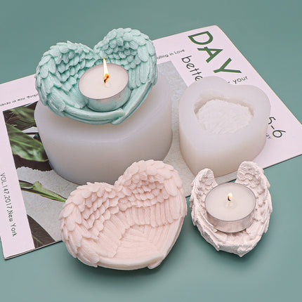 Heart Shaped Angel Wings Silicone Mold Baking Ice Cream Candle Aromatherapy Mold, L, S - DealBuddy