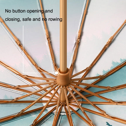 Retro Tri-Fold Wooden Handle 16-Bone Folding Sunscreen Parasol