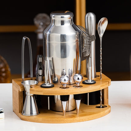 BY-F12 Semicircle Wooden Base Bar Shaker Set, Spec:, 350ml, 550ml, 700ml, 750ml - DealBuddy