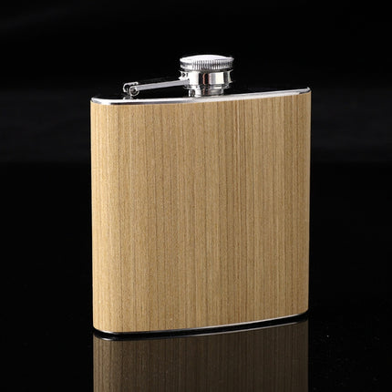 6oz Wood Leather Hip Flask Stainless Steel Whiskey Wine Alcohol Flagon, Style 1, Style 2, Style 3, Style 4, Style 5 - DealBuddy