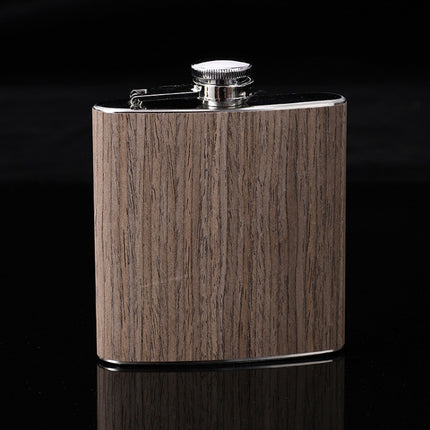 6oz Wood Leather Hip Flask Stainless Steel Whiskey Wine Alcohol Flagon
