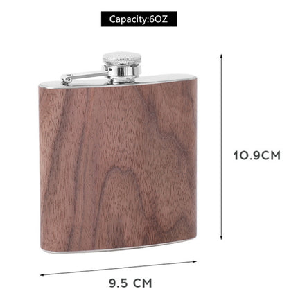 6oz Wood Leather Hip Flask Stainless Steel Whiskey Wine Alcohol Flagon, Style 1, Style 2, Style 3, Style 4, Style 5 - DealBuddy