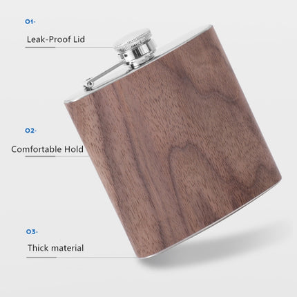 6oz Wood Leather Hip Flask Stainless Steel Whiskey Wine Alcohol Flagon
