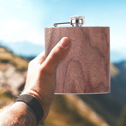 6oz Wood Leather Hip Flask Stainless Steel Whiskey Wine Alcohol Flagon