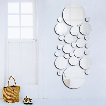JM004 26PCS Bedroom Geometric Round Stereo Acrylic Mirror Wall Sticker