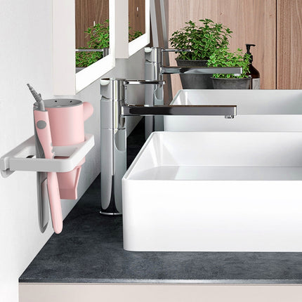 2-in-1 Hair Dryer Wall Mount Bracket Bathroom Shelf