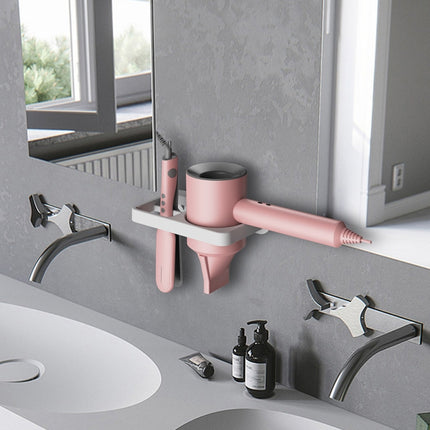2-in-1 Hair Dryer Wall Mount Bracket Bathroom Shelf