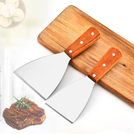 2pcs Stainless Steel Pizza and Steak Shovel Wooden Handle Slanted Shovel Kitchen Tool, S, L - DealBuddy