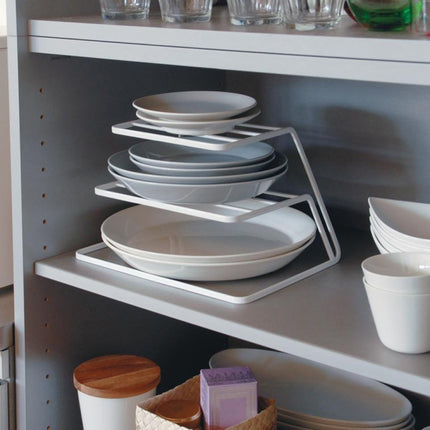 Three-layer Kitchen Dish Storage Rack Cabinet Tiered Shelf, White, Black - DealBuddy