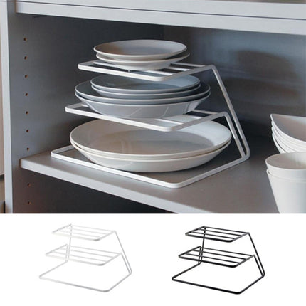 Three-layer Kitchen Dish Storage Rack Cabinet Tiered Shelf, White, Black - DealBuddy