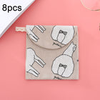 8pcs Cotton and Linen Sanitary Napkin Storage Bag Handy Clutch Bag, Turtle, Black -bottomed White Tree, Gray Camel, Lucky Cat, Leaves, Blue Cat