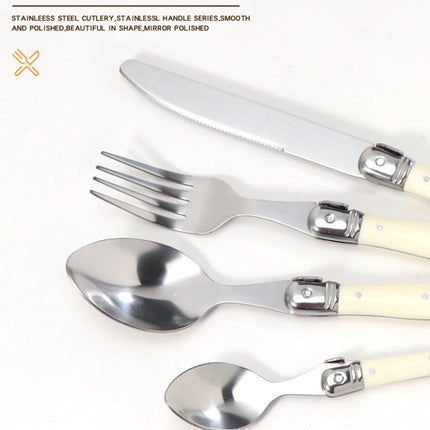 Stainless Steel Knife Fork Spoon Set Plastic Handle Western Tableware, 6 Forks, 6 Spoons, 6 Tea Spoons - DealBuddy