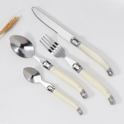 Stainless Steel Knife Fork Spoon Set Plastic Handle Western Tableware, 6 Forks, 6 Spoons, 6 Tea Spoons - DealBuddy